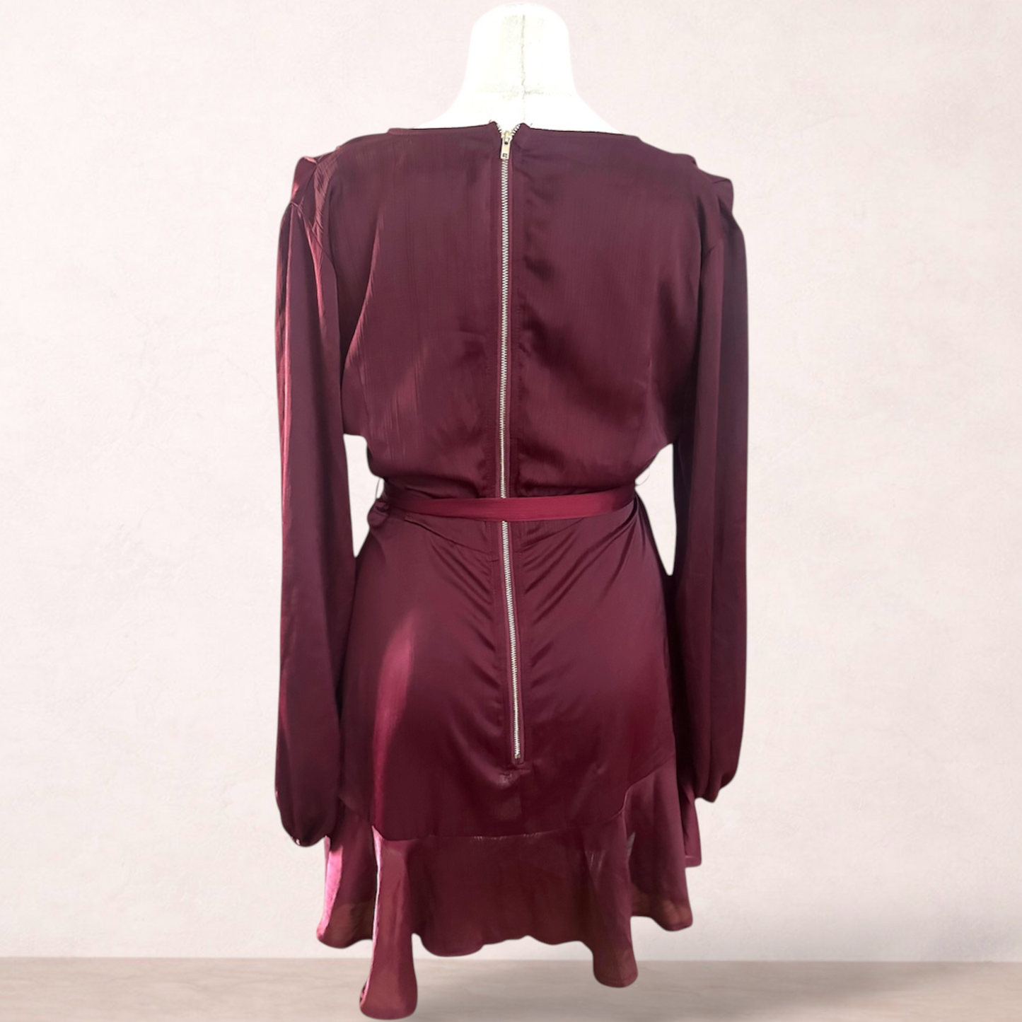 Pilgrim Burgundy Satin Dress | Size 14