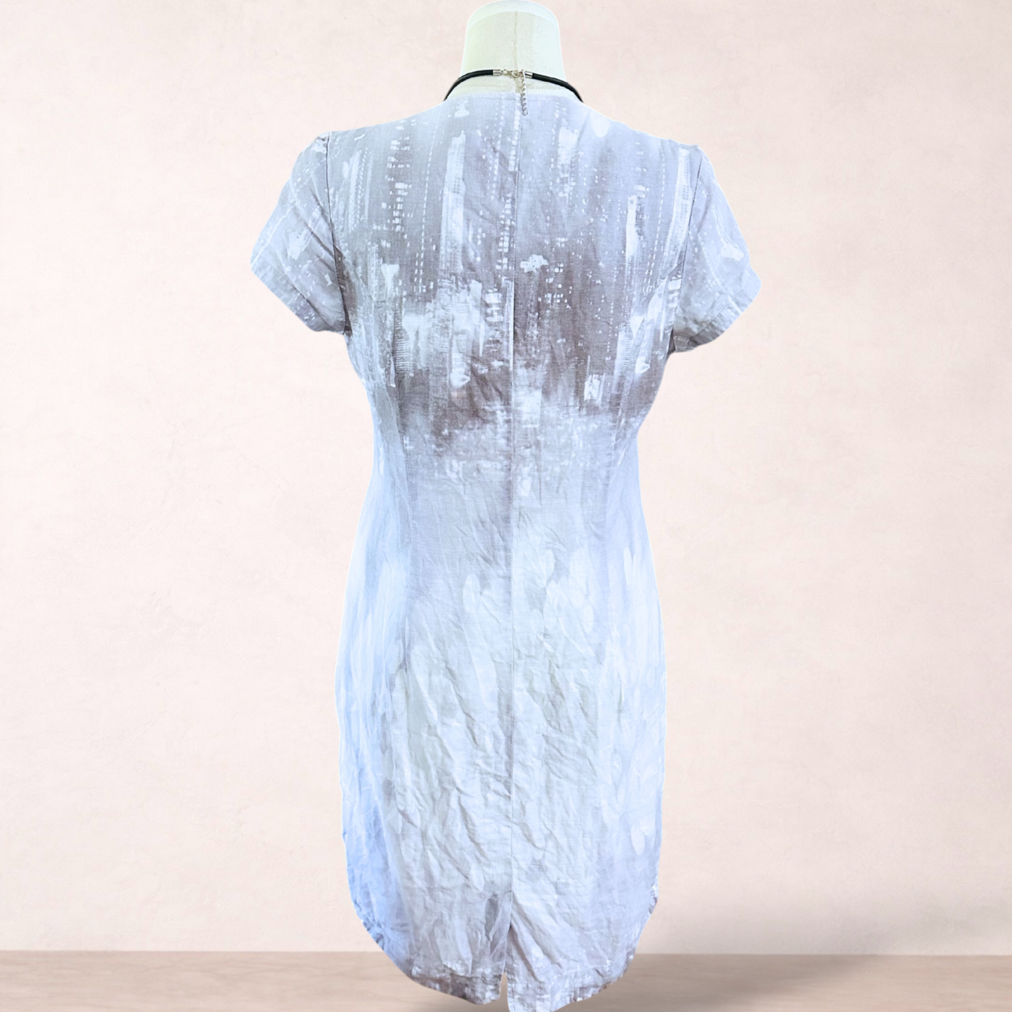 Vertice NZ Linen Soft Grey & White Dress | Size 16