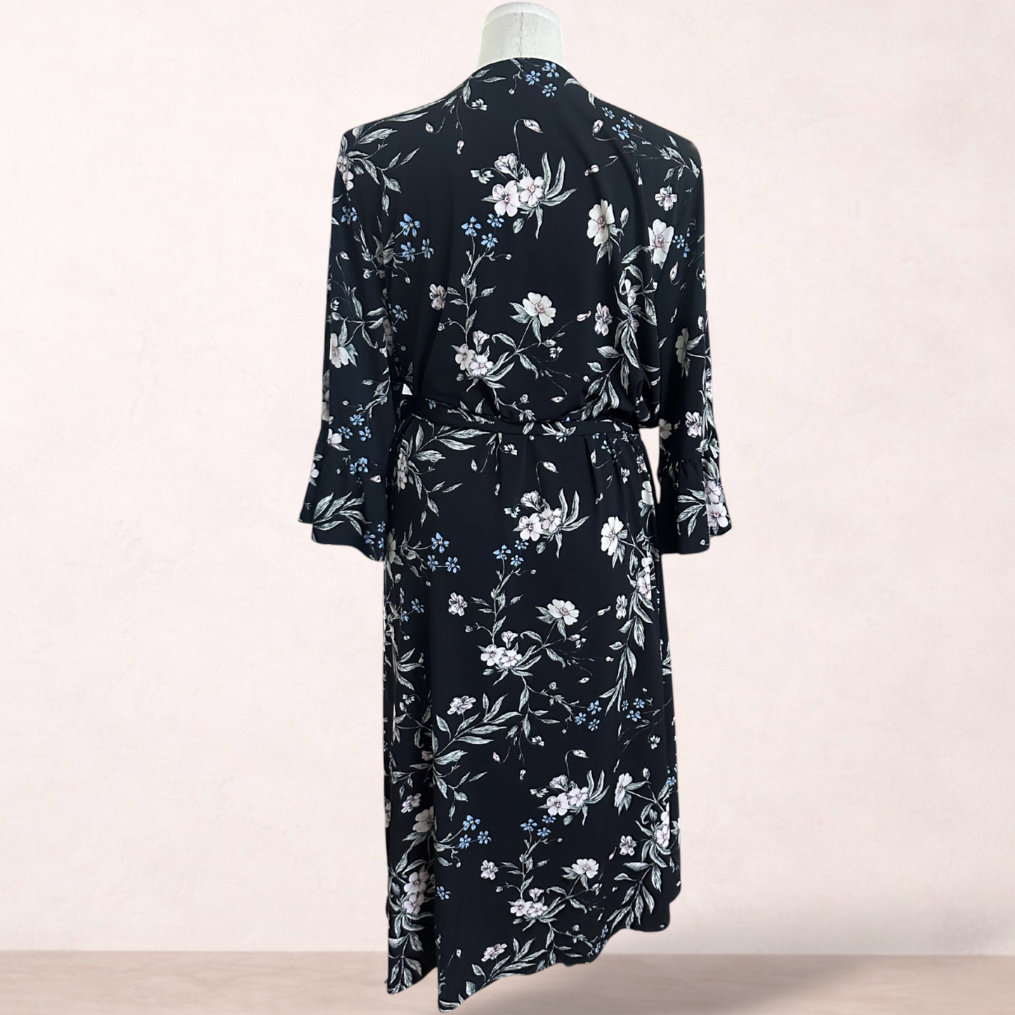 Sara Black Floral Wrap Midi Dress | Plus Size 26