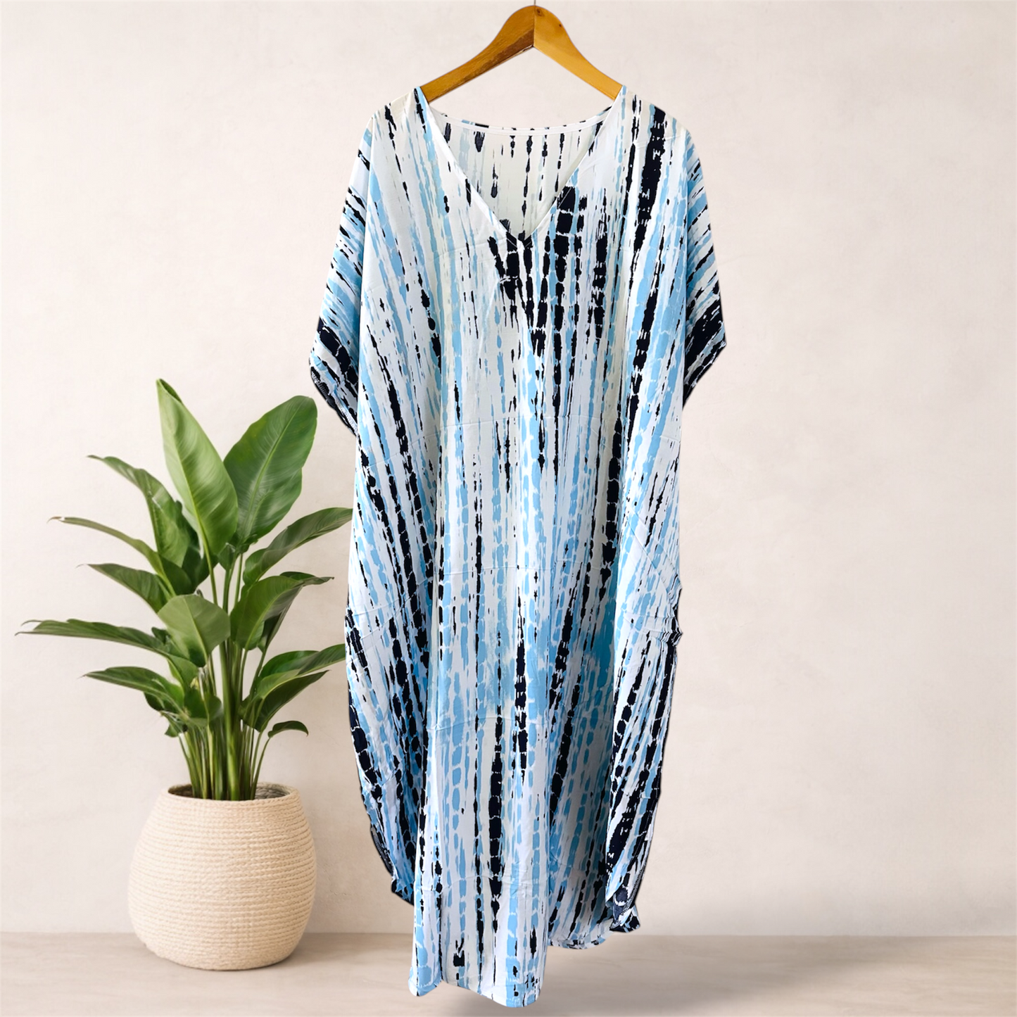 Printed Tie Dye Viscose Kaftan | Ocean Mist Print | Size 16–22