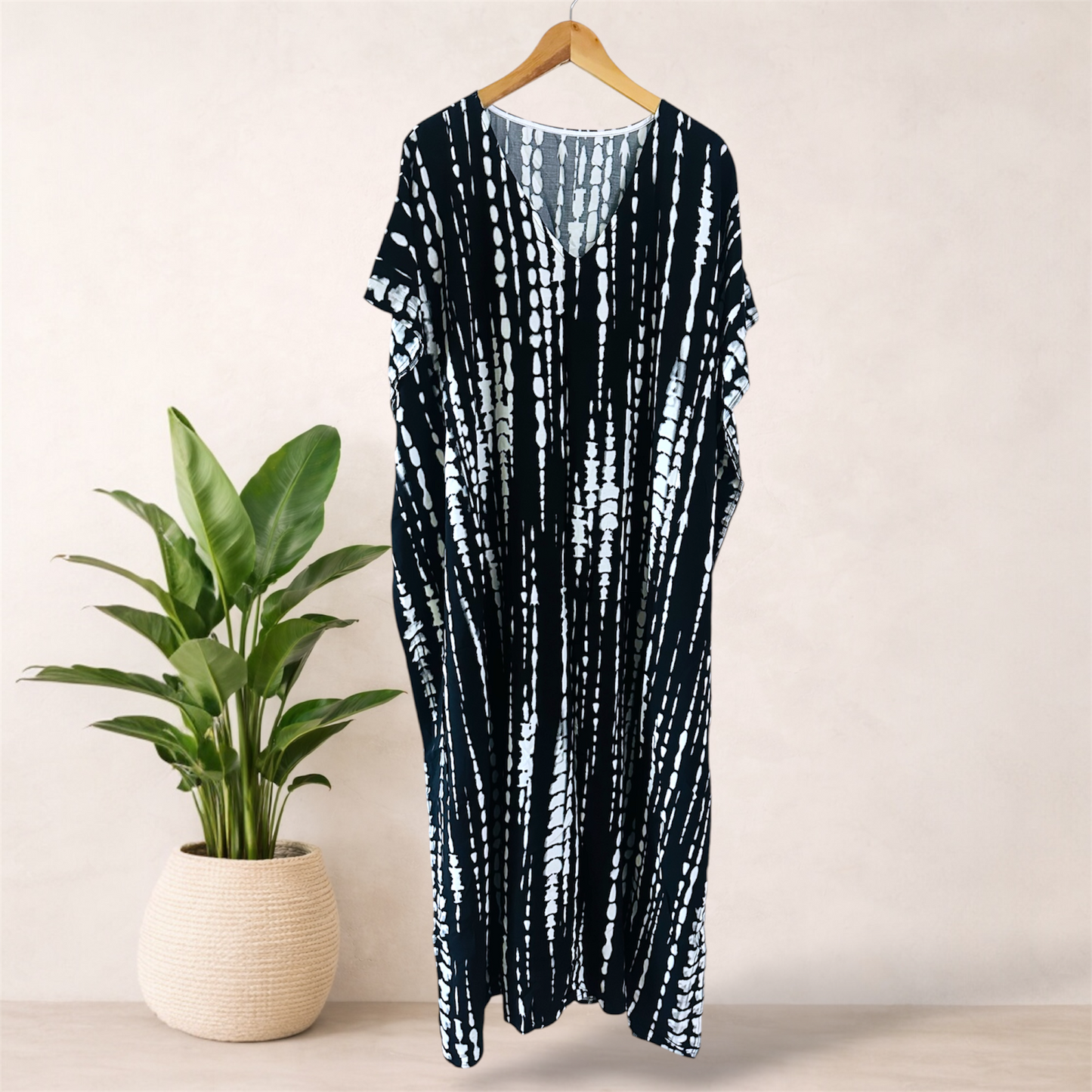 Printed Tie Dye Viscose Kaftan | Midnight Tide Print | Size 16–22