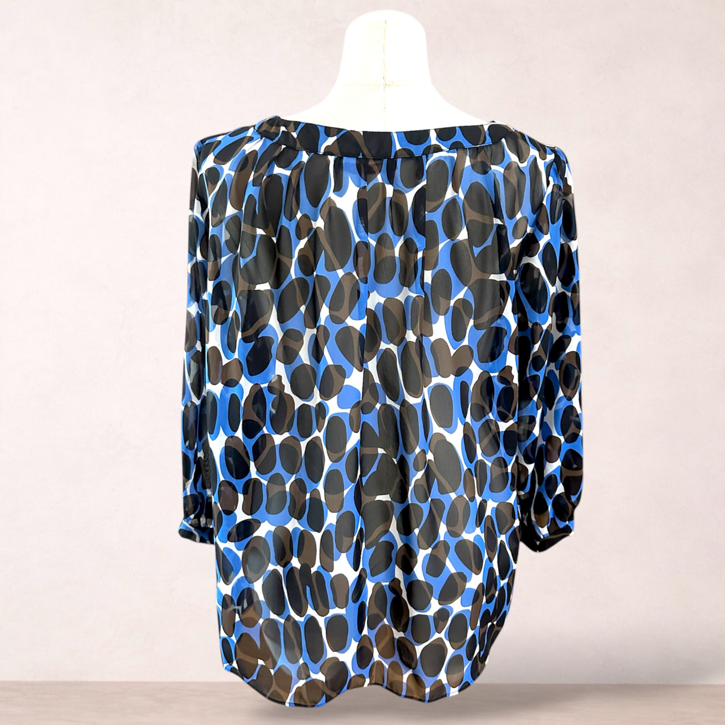 Carbon Blue & Brown Chiffon Button Blouse Top | Plus Size 22