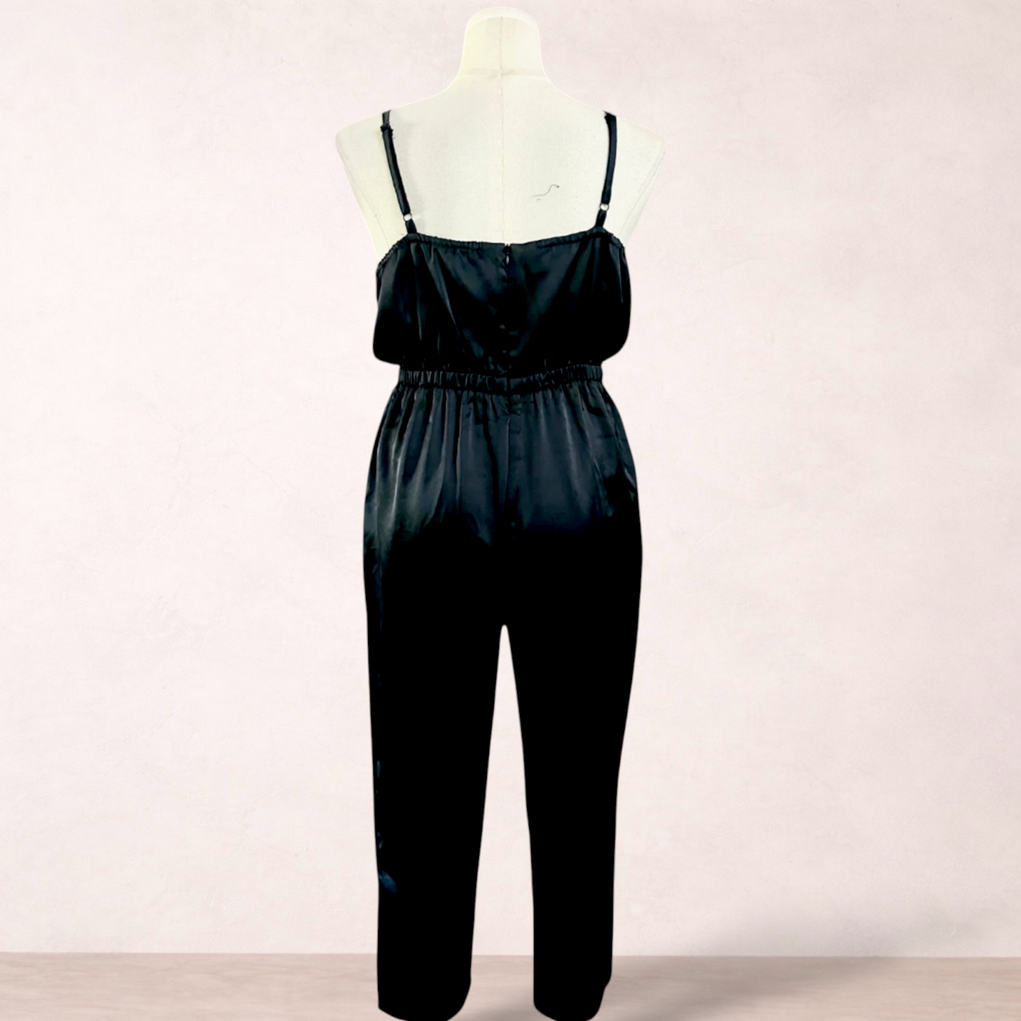 Dangerfield Black Satin Pocket Jumpsuit | Size 16