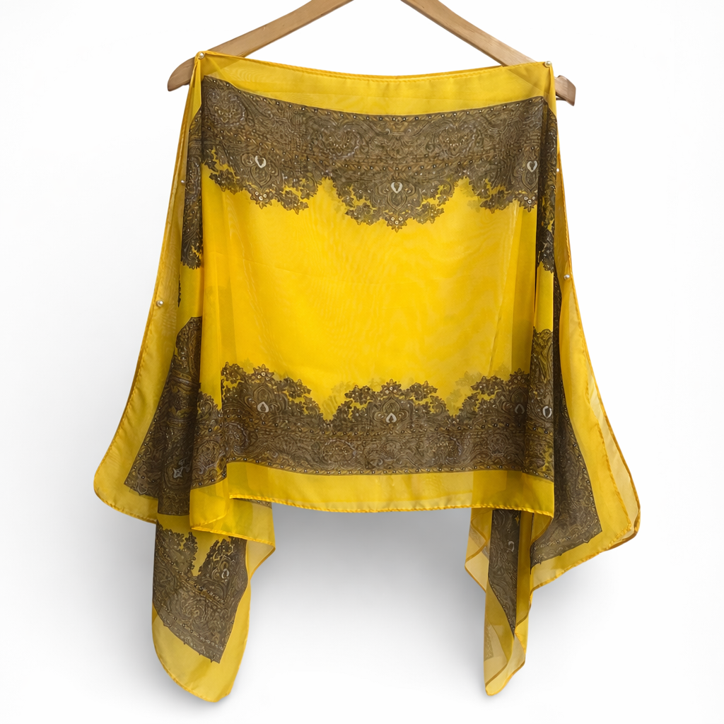 Pearl Beaded Sheer Kimono Shawl | Free Size 14–22