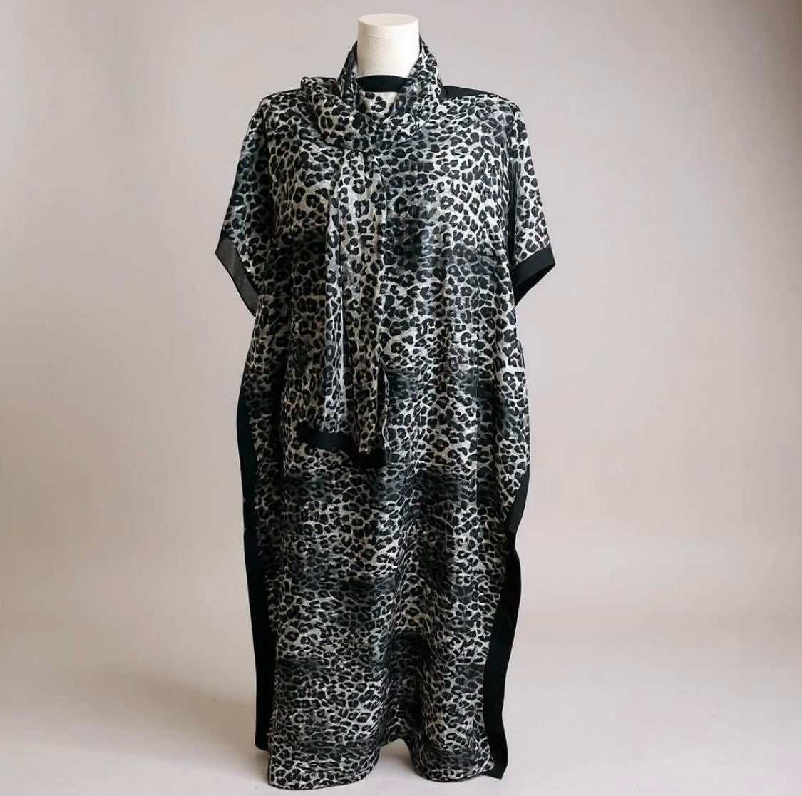 Luxe Silk Feel Resort Maxi Kaftan Dress | Soft Leopard Print | Size 14–20