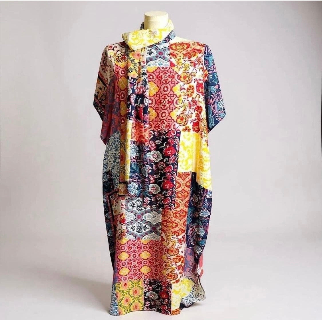 Luxe Silk Feel Resort Maxi Kaftan Dress | Sunset Mosaic Print | Size 14–20