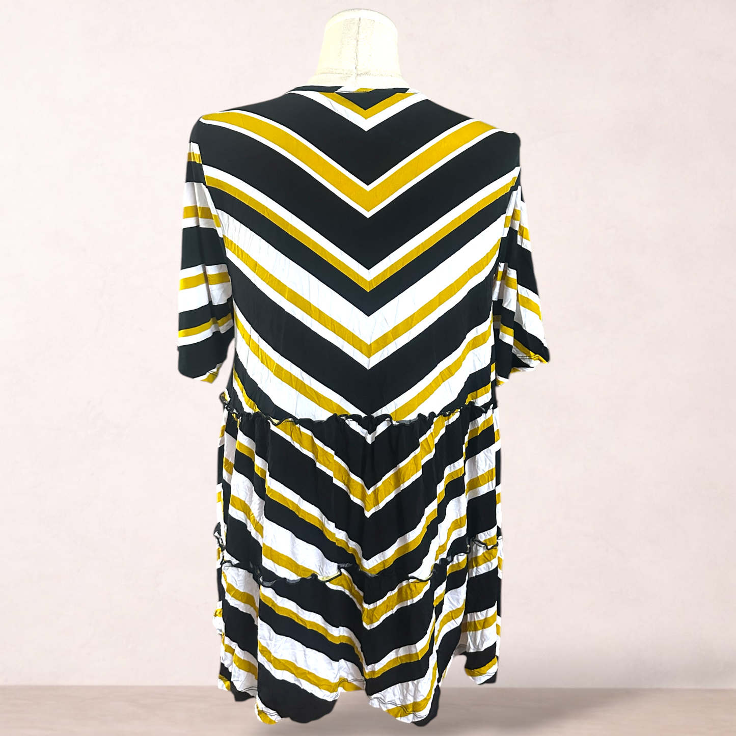 Taking Shape Striped Black White Mustard Top | Plus Size 14