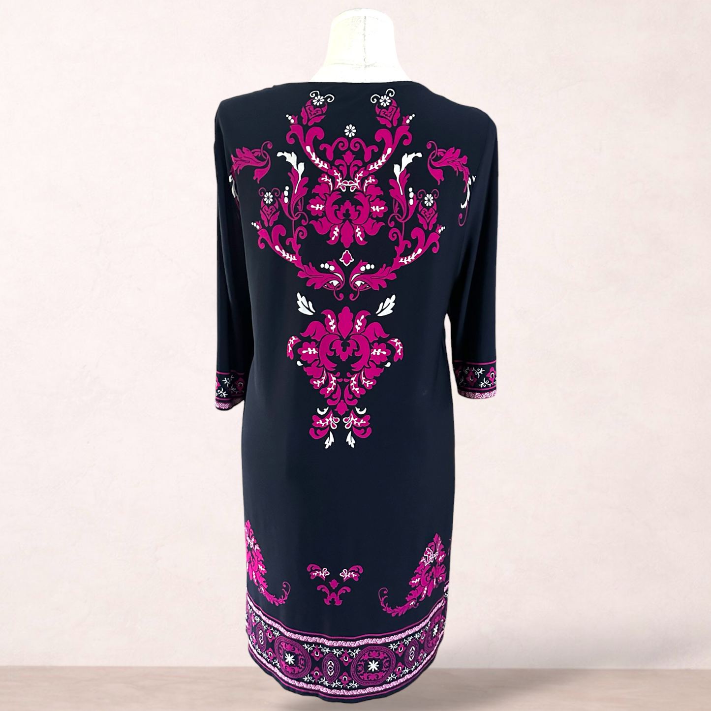 Jacqui E Navy Blue & Pink Shift Dress | Size XL/16