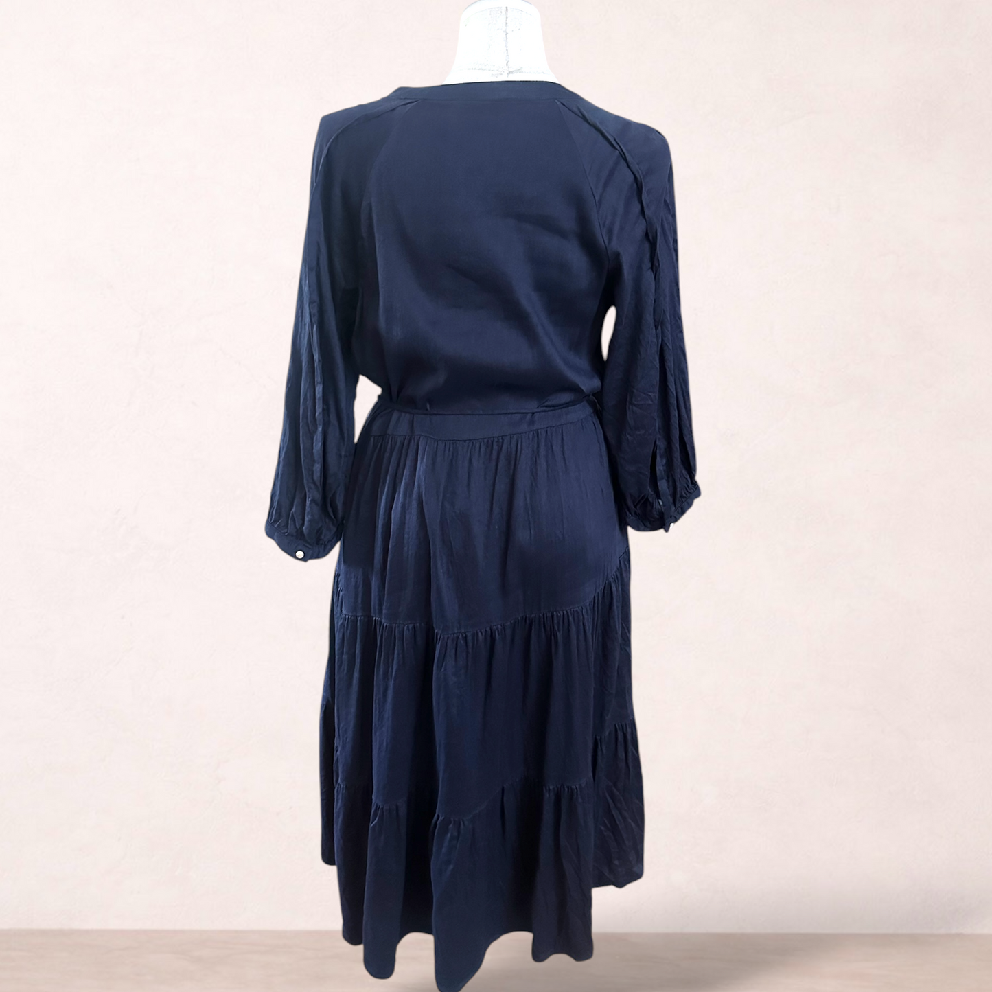 Basque Navy Blue Linen Blend Midi Dress | Size 18