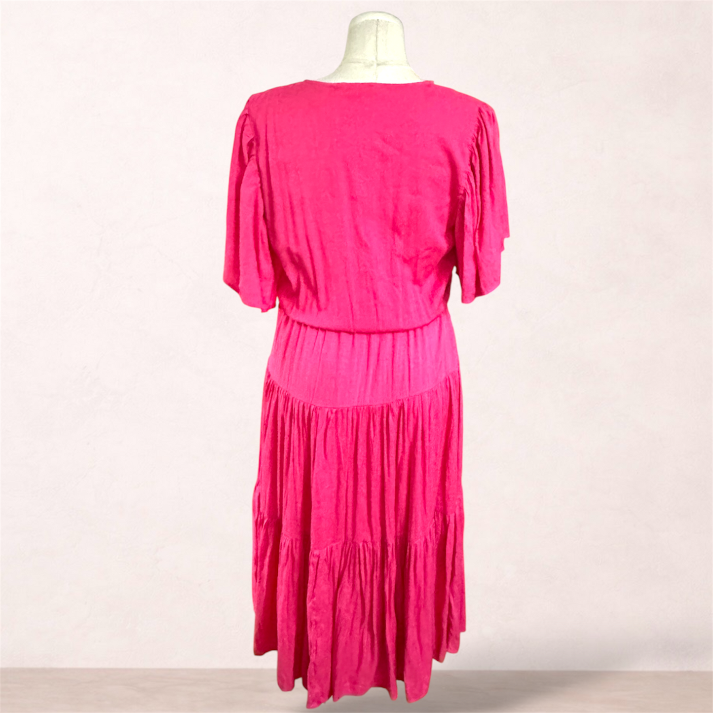 Showpo Pink Tiered Midi Dress | Size 16
