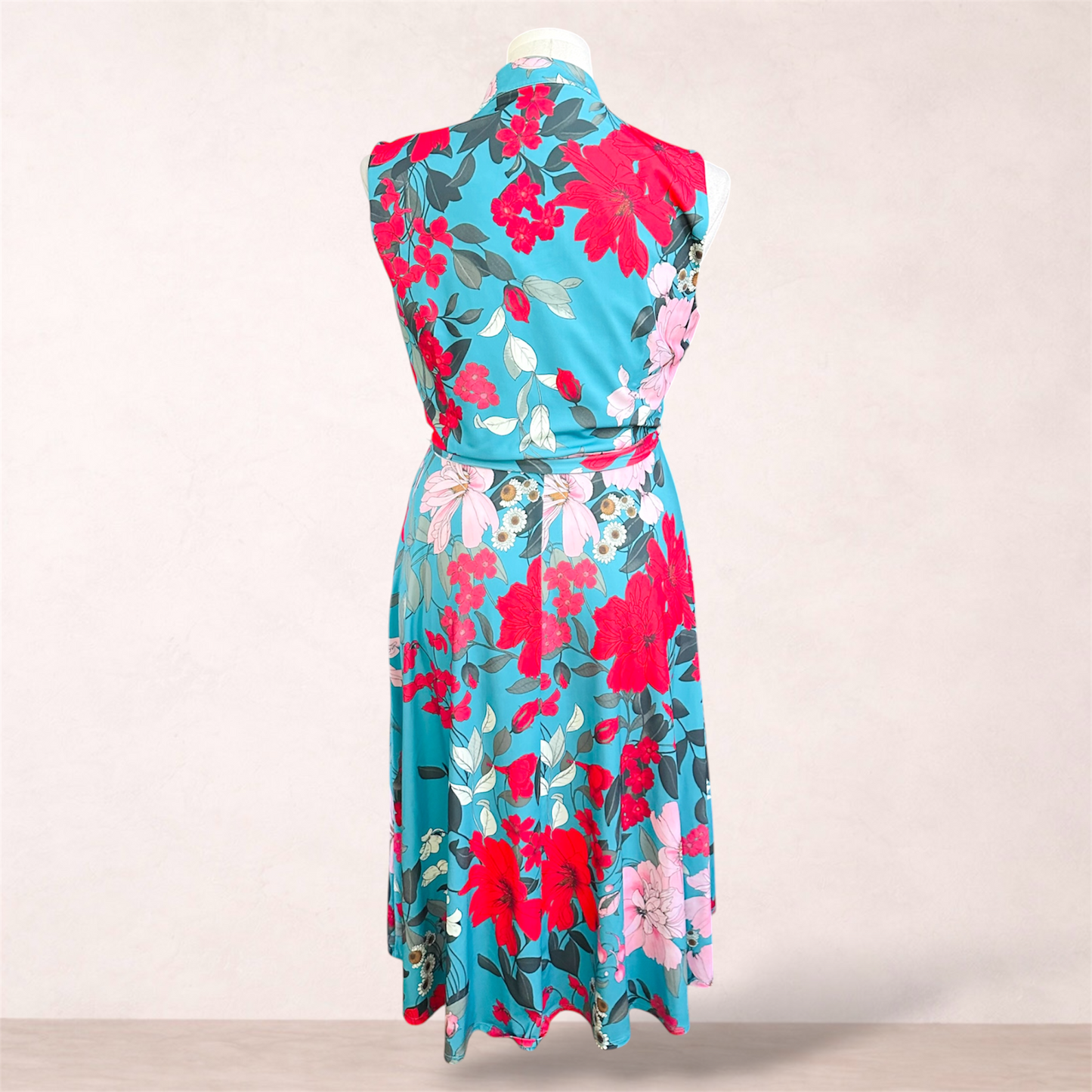 Leona Edmiston Turquoise Floral Midi Dress | Size 16