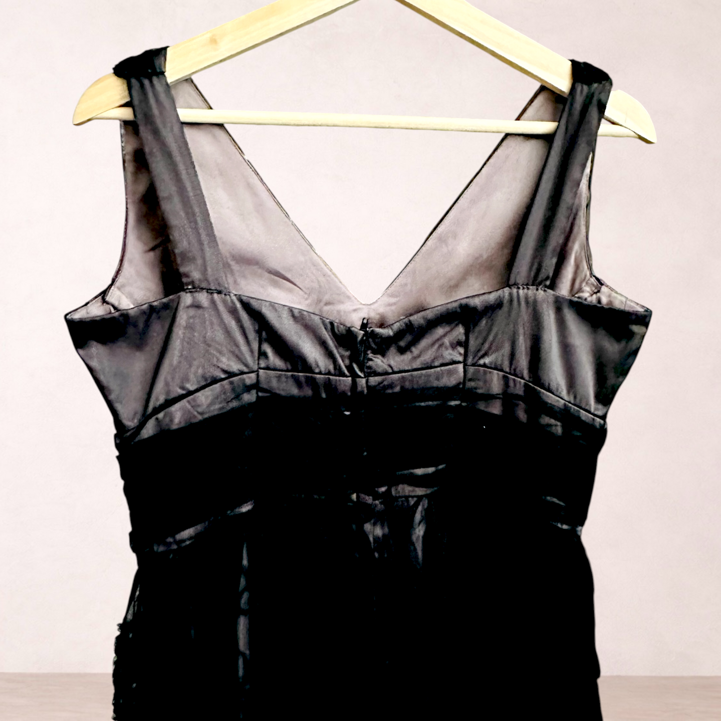 Liz Jordan Black Embroidered Mesh Midi Dress | Size 14