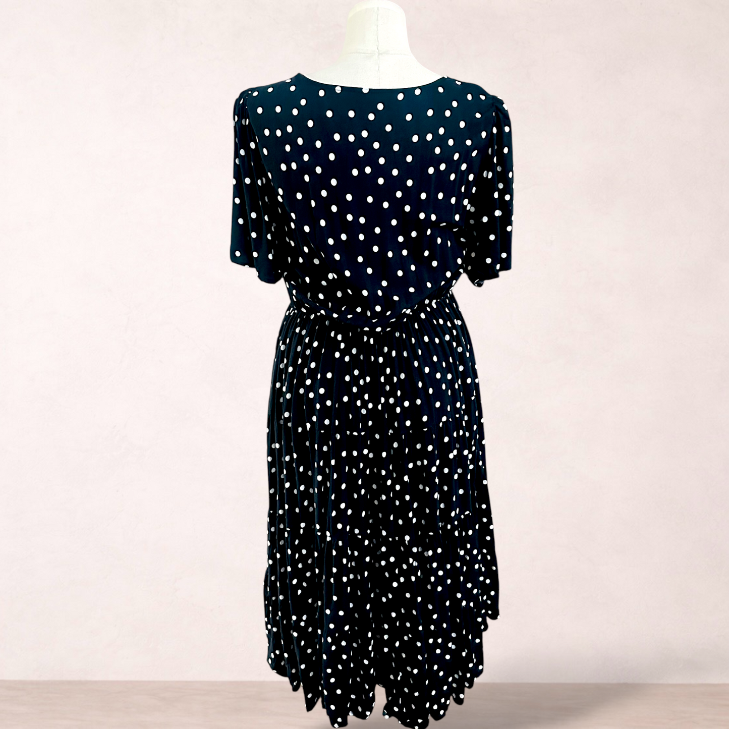 Katies Black Polka Dot Midi Dress | Size 20