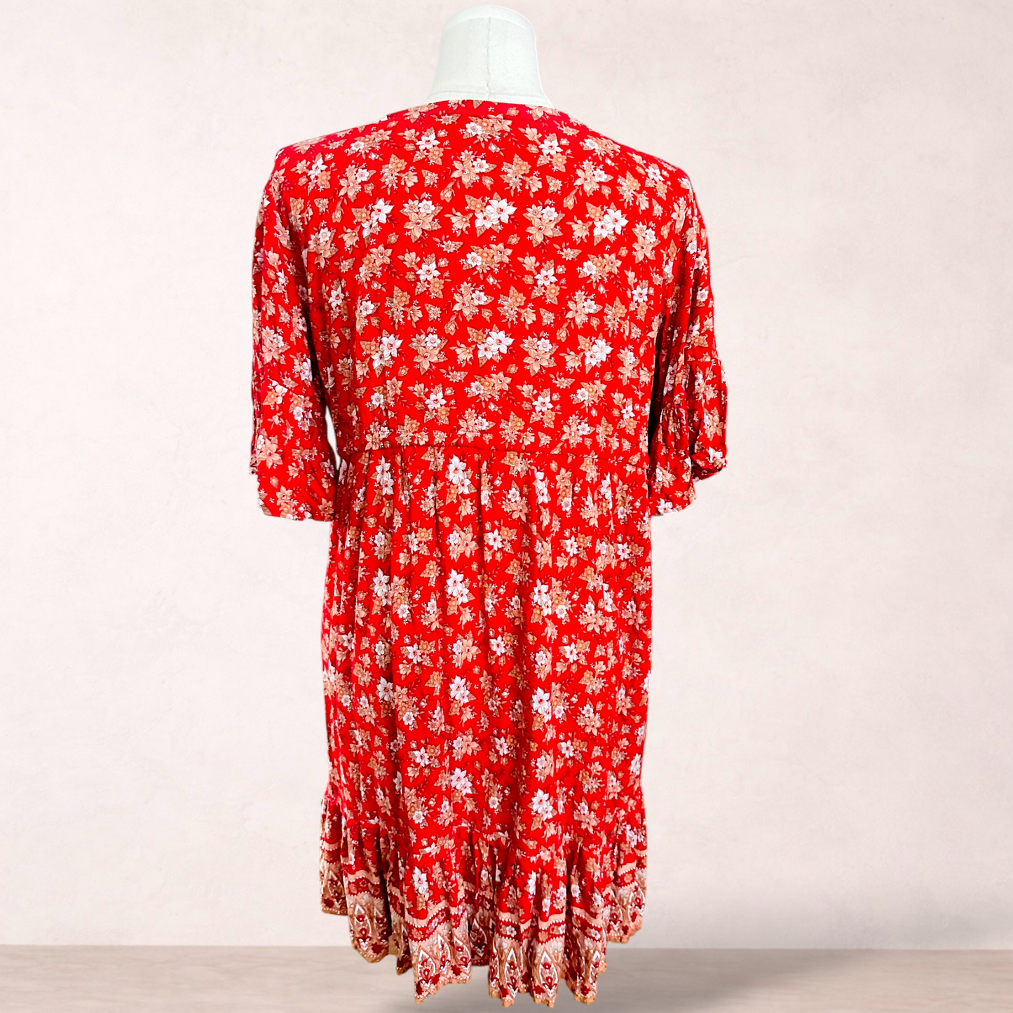 Red Boho Floral Bali Dress One Size