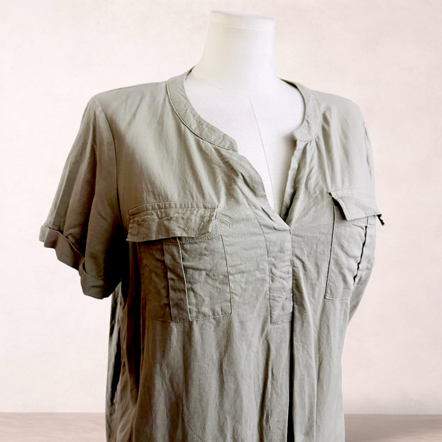 Rockmans Natural Beige Shift Dress | Size 16