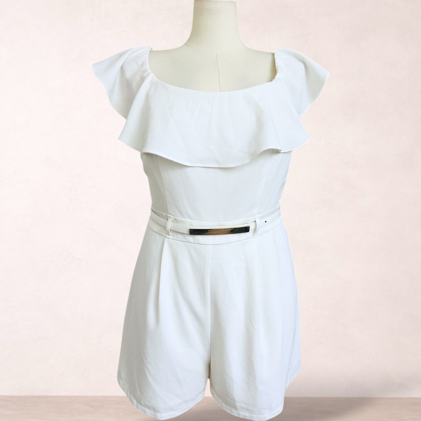 Dotti Ivory Ruffle Belted Playsuit | Size 16