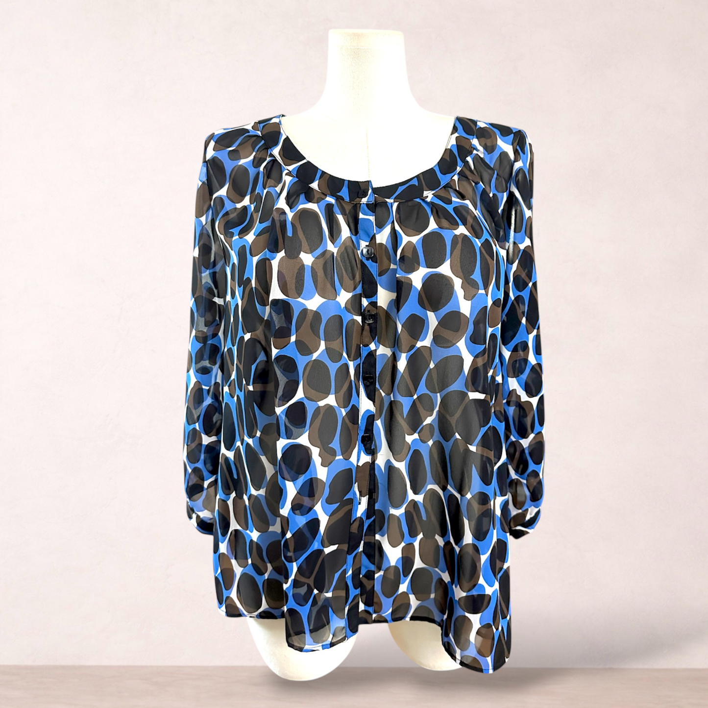 Carbon Blue & Brown Chiffon Button Blouse Top | Plus Size 22