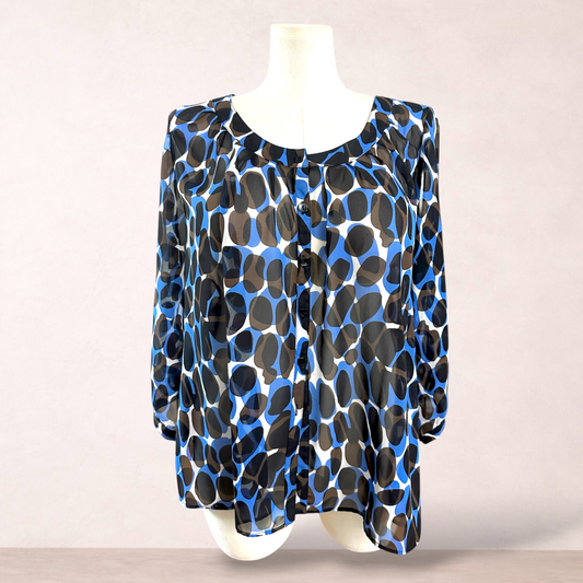 Carbon Blue & Brown Chiffon Button Blouse Top | Plus Size 22