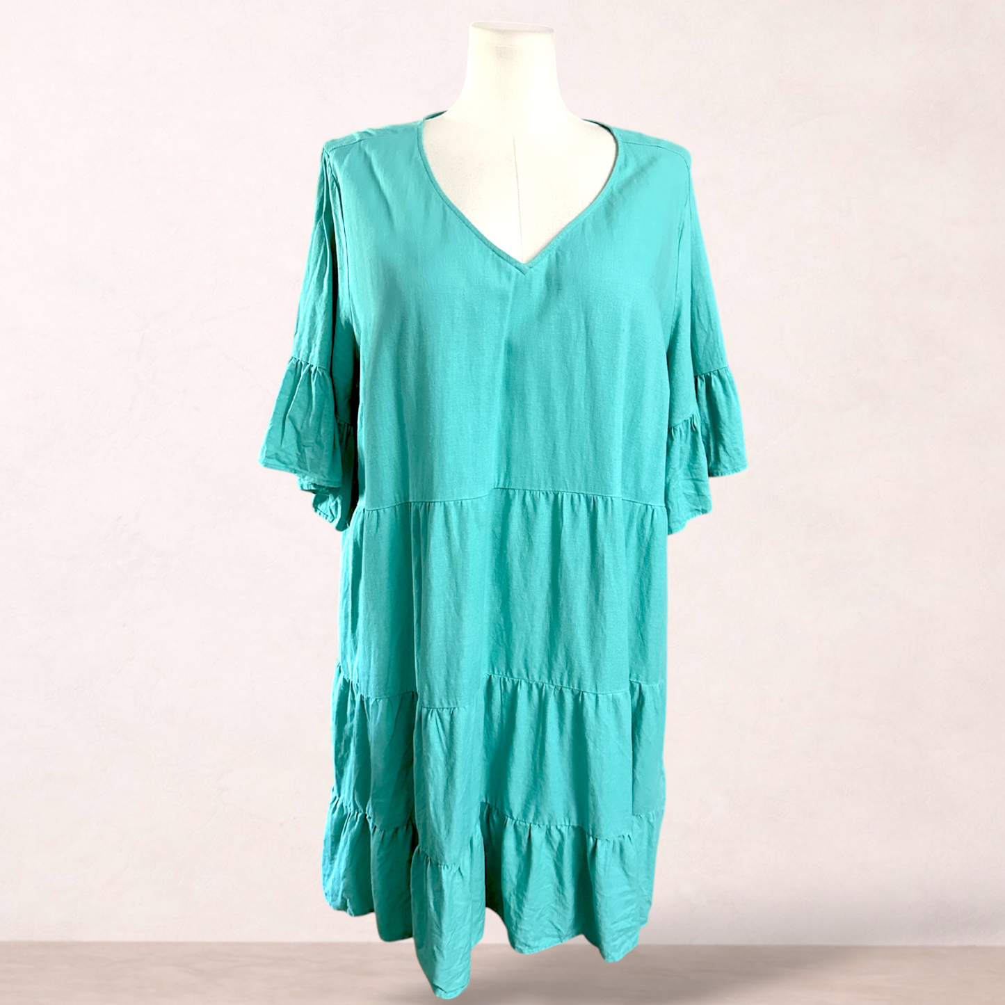 Grae Linen Green Tiered Dress | Plus Size 24