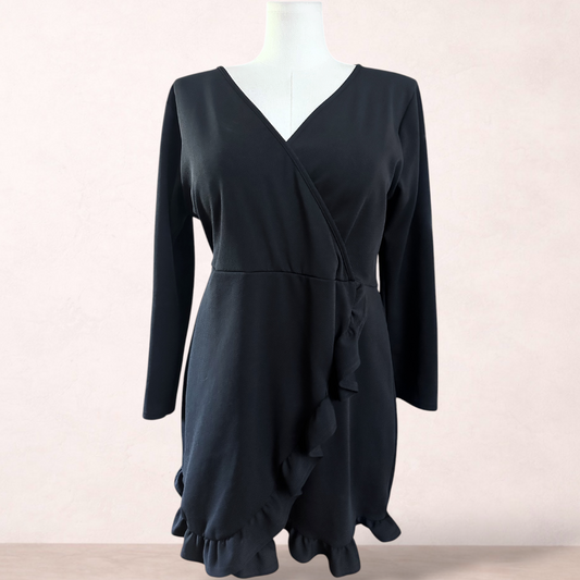Prettylittlething Black Ruffle Dress | Size 16