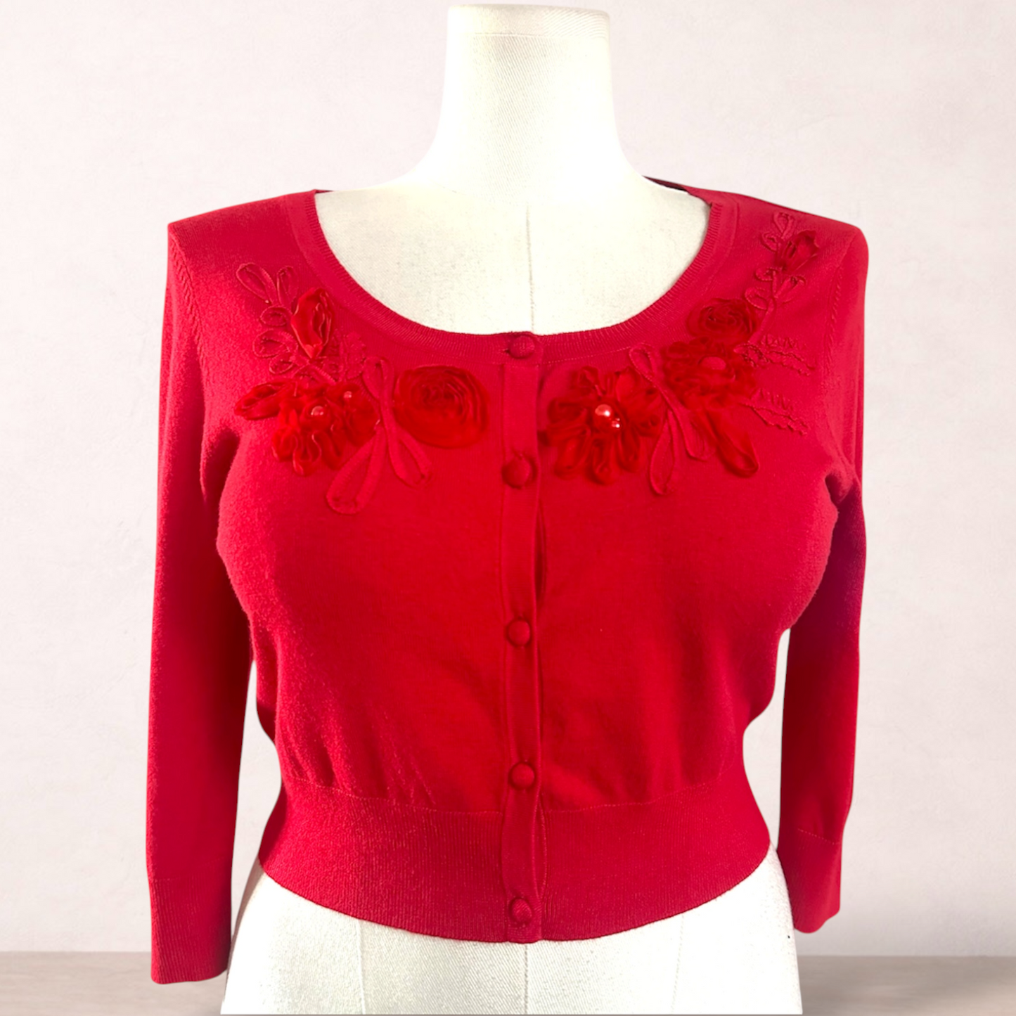 Review Red Applique Knit Cardigan | Size 14