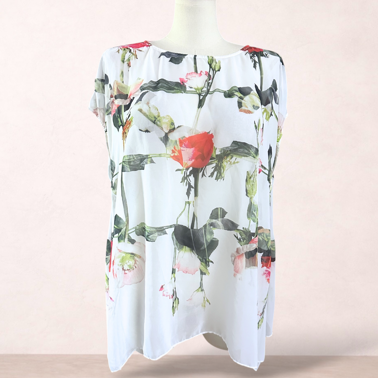 Anthea Crawford Floral Chiffon Tunic Top | Size XL/16
