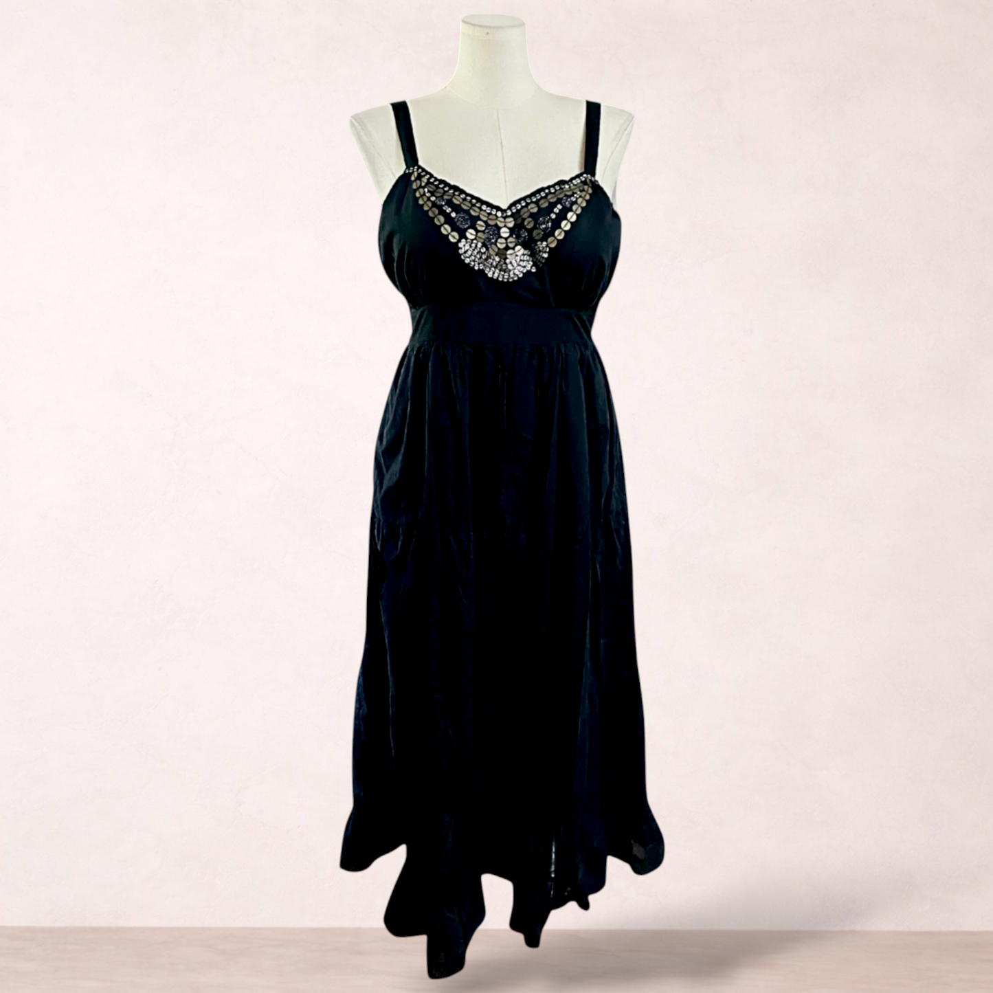Katies Black Beaded Tiered Maxi Dress | Size 20 | New with tags