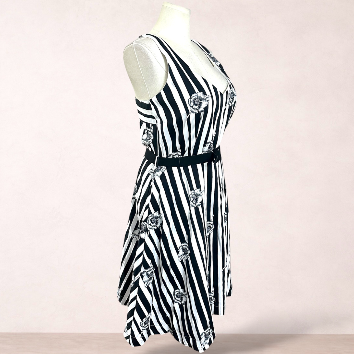City Chic Stripe Floral Fit & Flare Dress | Plus Size S/16 | New