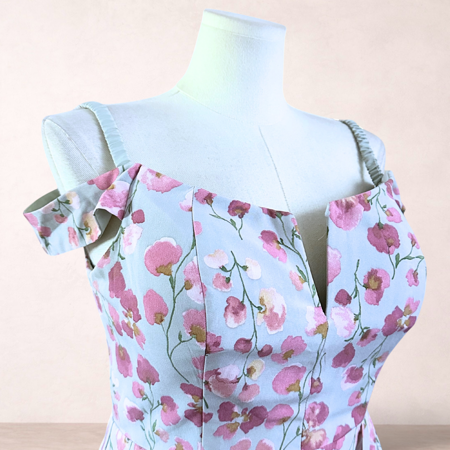Miss Anne Floral Sage Green & Pink Midi Dress | Size 16