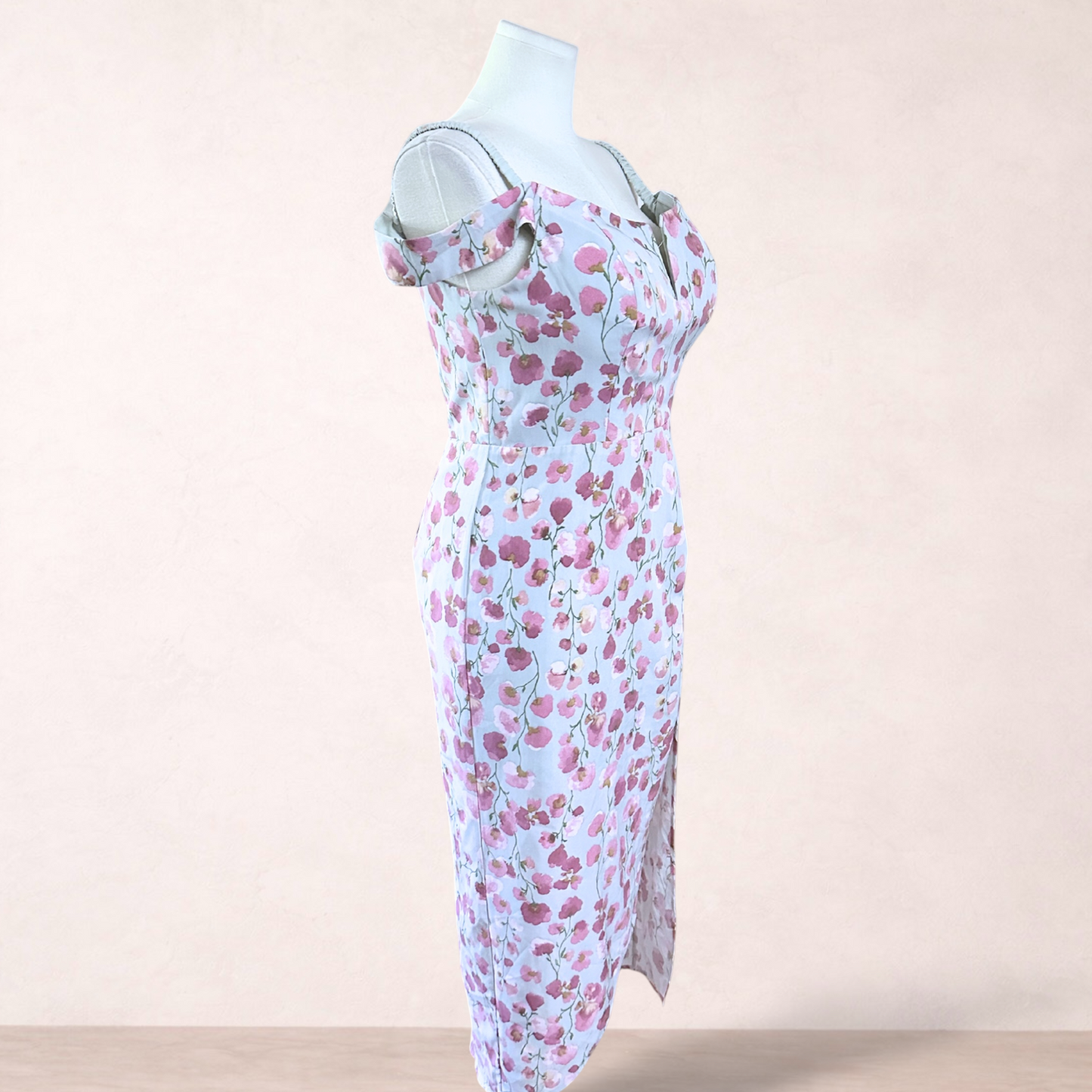 Miss Anne Floral Sage Green & Pink Midi Dress | Size 16