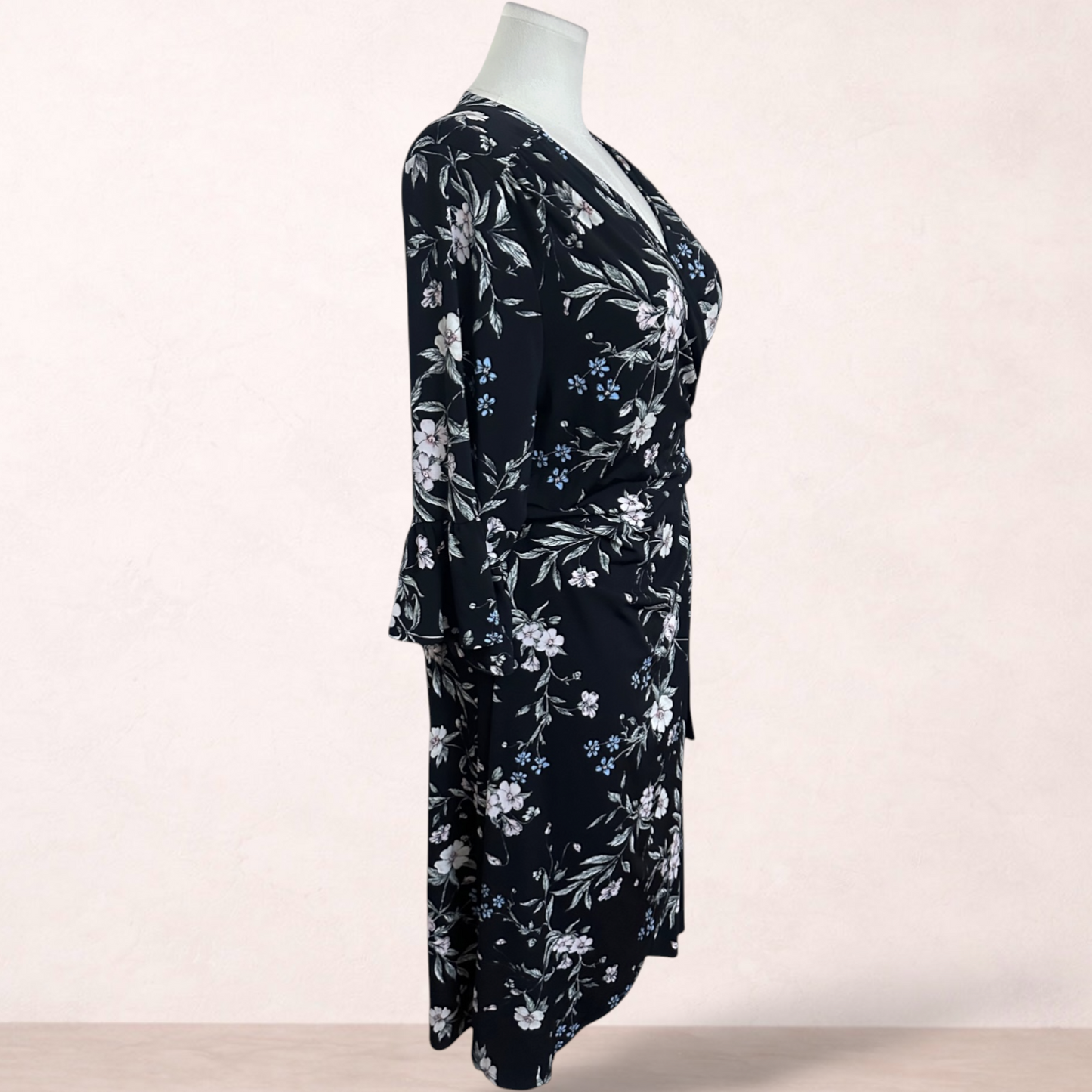 Sara Black Floral Wrap Midi Dress | Plus Size 26