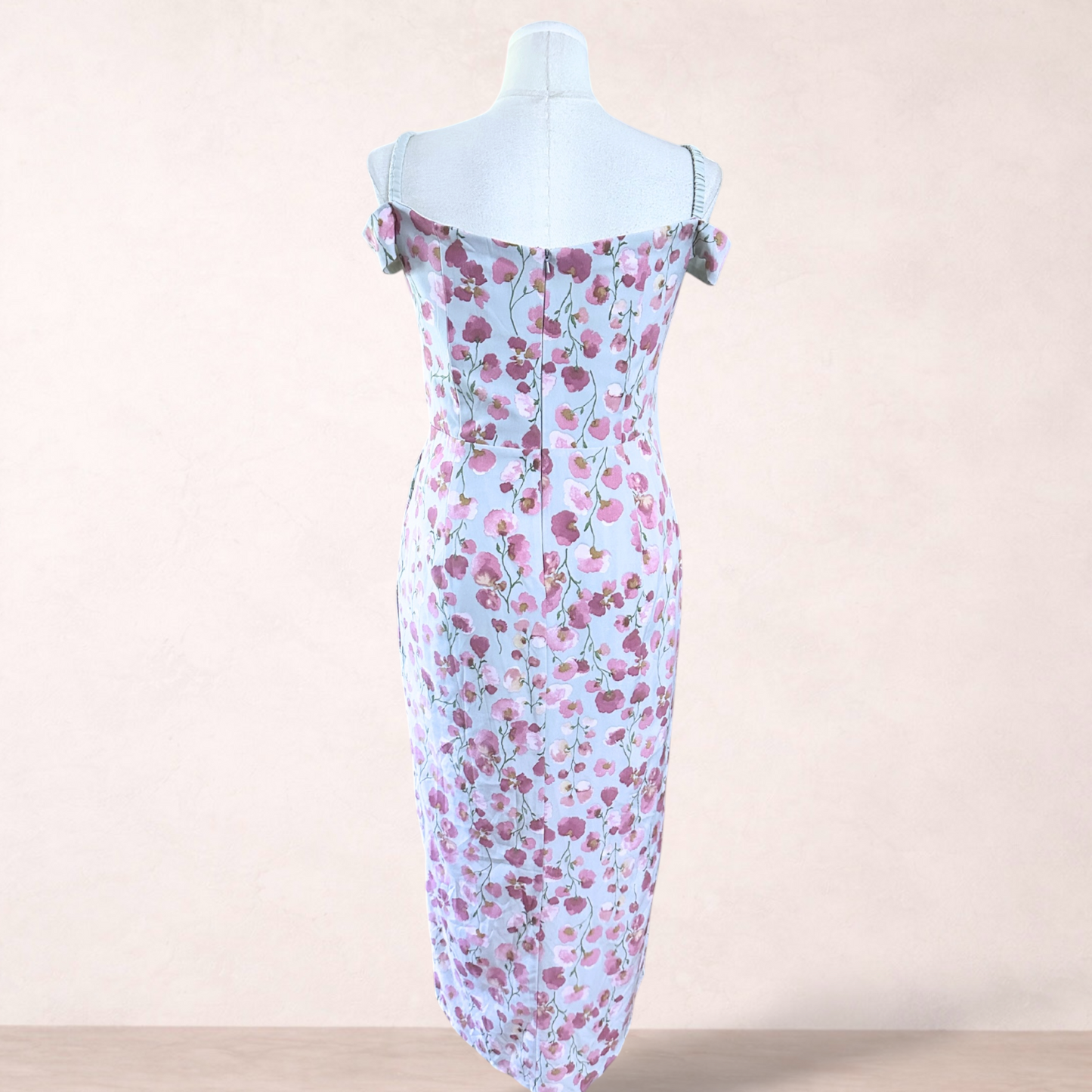 Miss Anne Floral Sage Green & Pink Midi Dress | Size 16