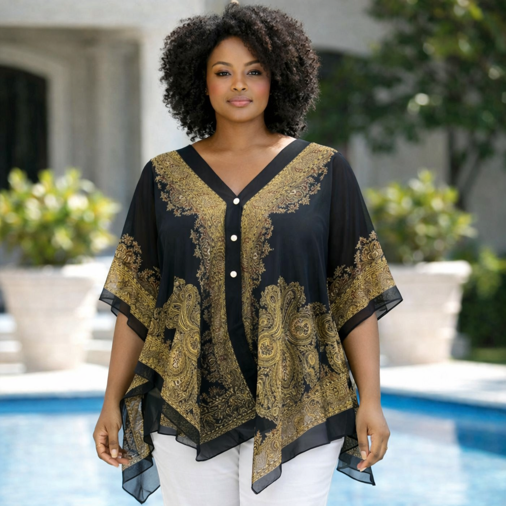 Pearl Beaded Sheer Kimono Shawl | Free Size 14–22