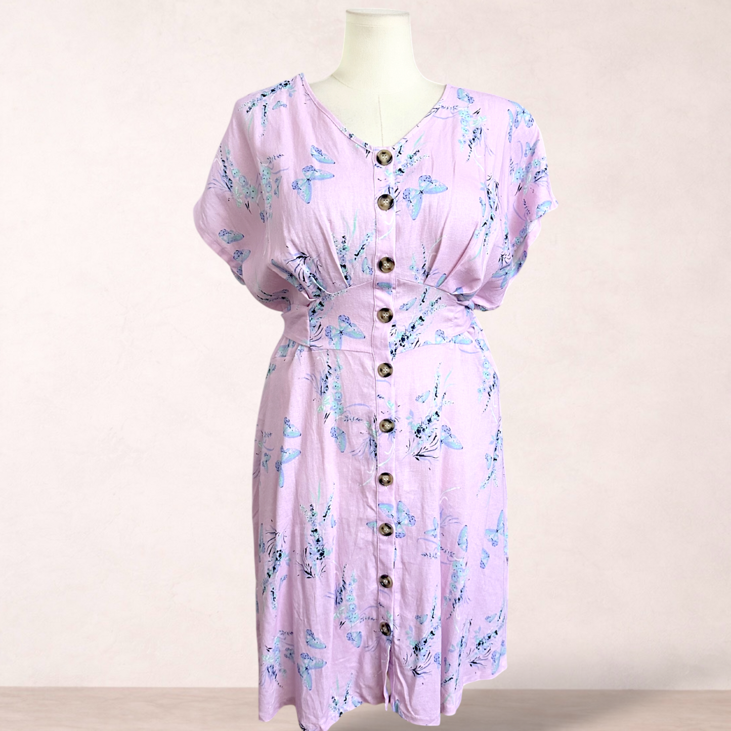 Sara Pink Floral Button Dress | Plus Size 16