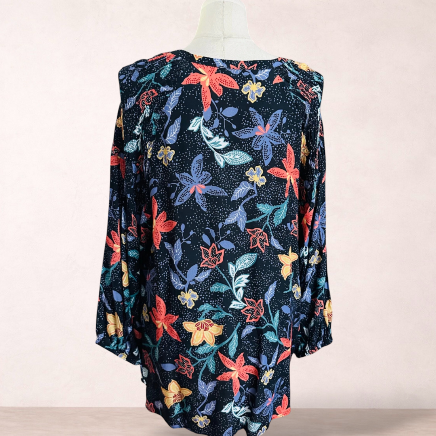 Sara Navy Blue Floral Tunic | Plus Size 20