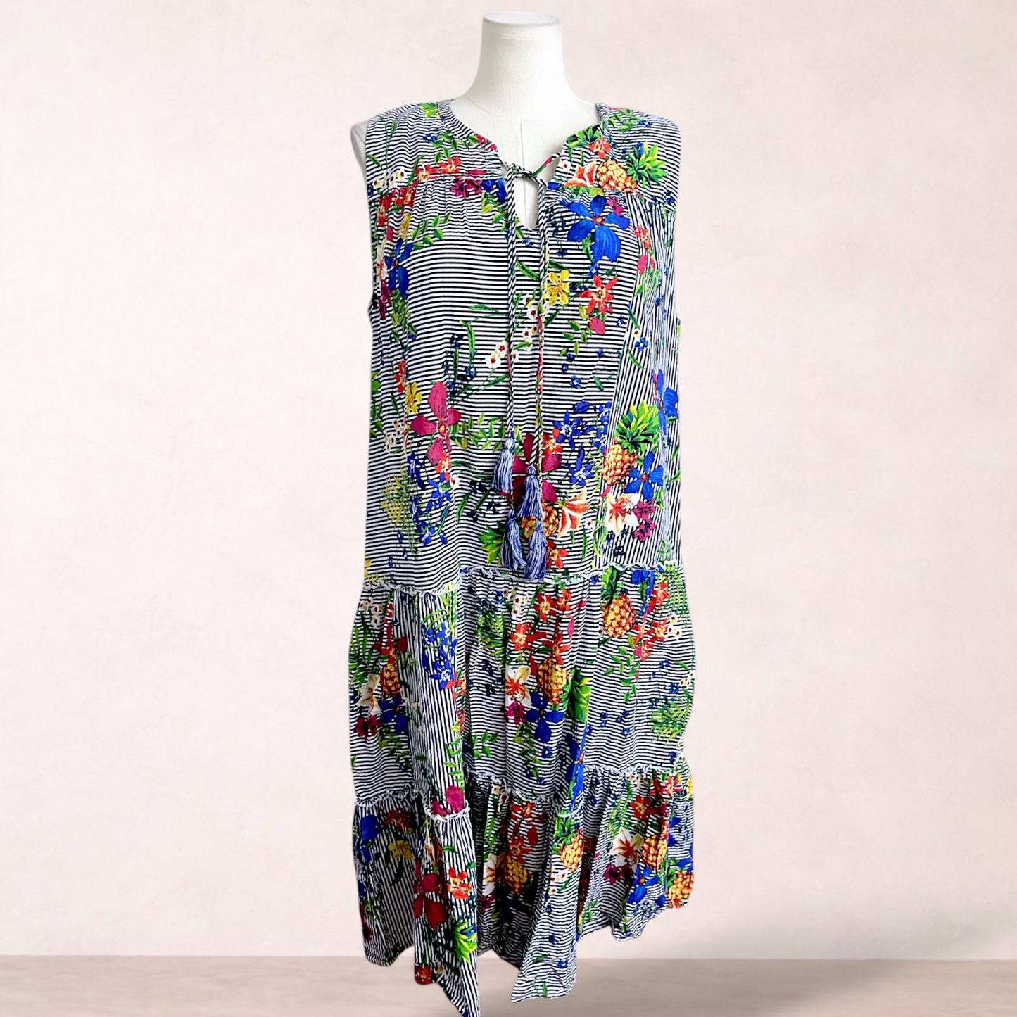 Virtuelle Cotton Floral Tiered Midi Dress | Plus Size 18