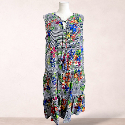 Virtuelle Cotton Floral Tiered Midi Dress | Plus Size 18