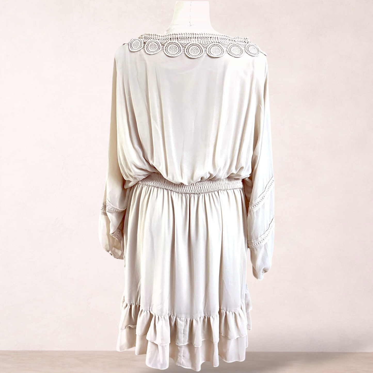 City Chic Champagne Beige Ruffle Dress | Plus Size M/18