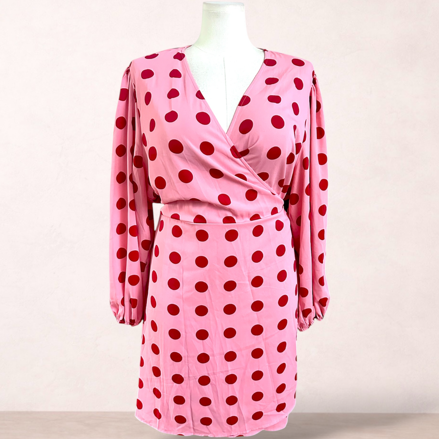 Glamorous Curve Pink Polka Dot Wrap Dress | Plus Size 24