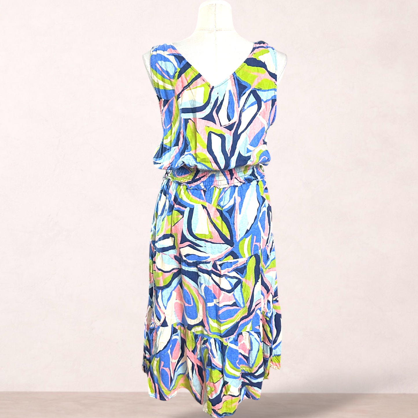 Grae Linen Multicolour Print Midi Dress | Size 18