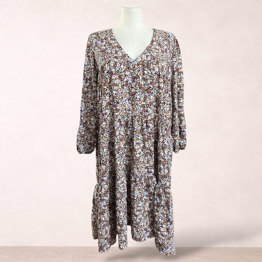 Rockmans Floral Print Tiered Midi Dress | Size 16