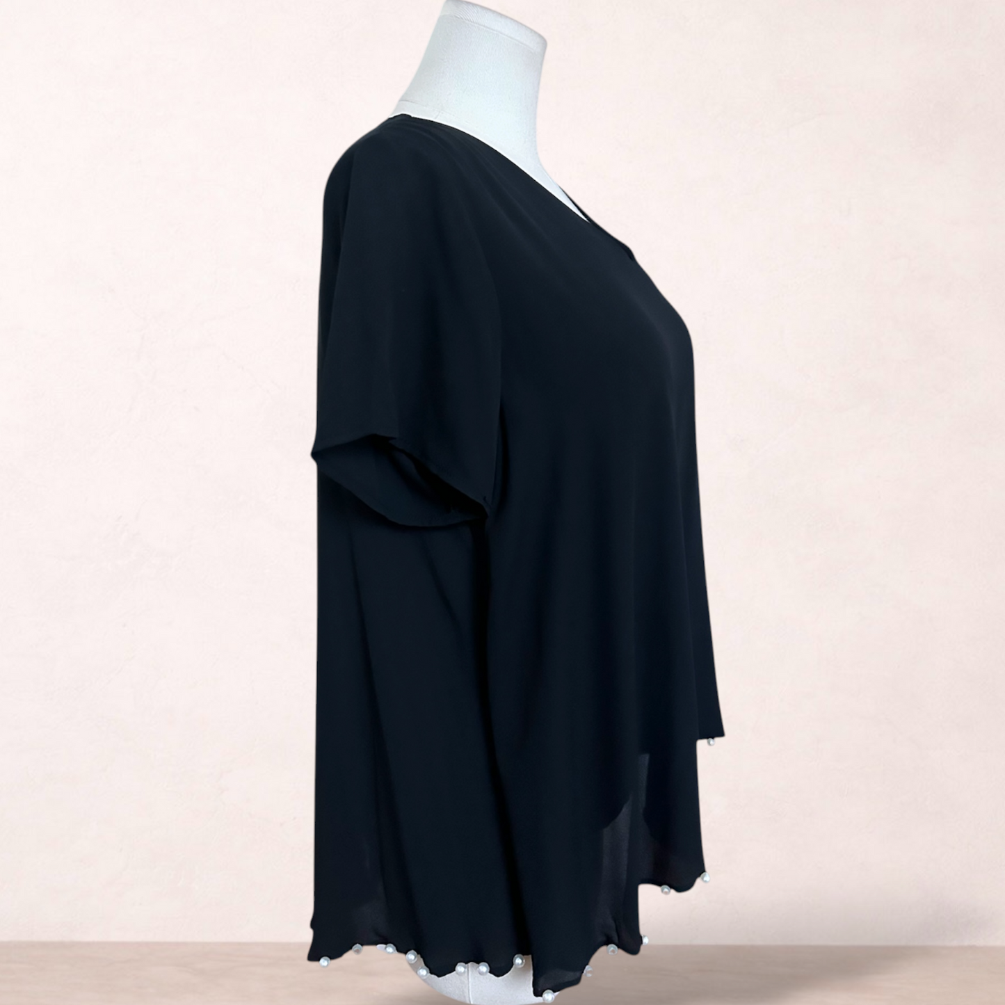 Stylius Black Chiffon Top | Size XL 16/18