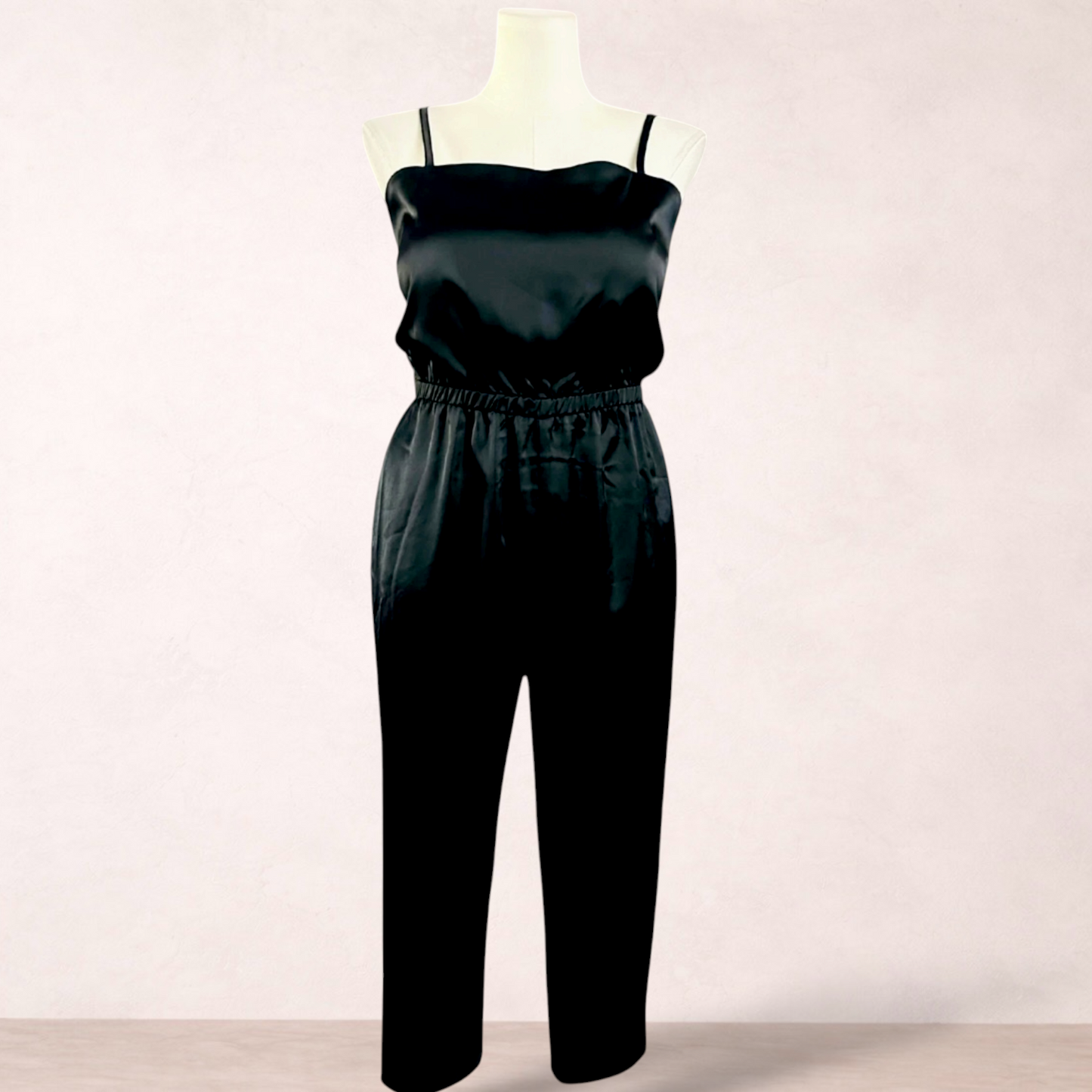 Dangerfield Black Satin Pocket Jumpsuit | Size 16