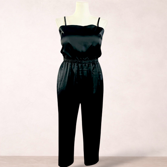 Dangerfield Black Satin Pocket Jumpsuit | Size 16