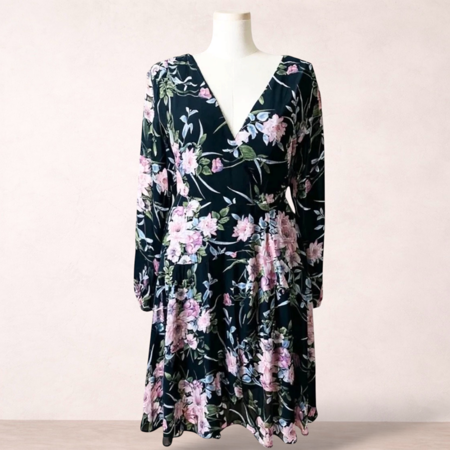 You & All Black Floral Midi Dress | Plus Size 22