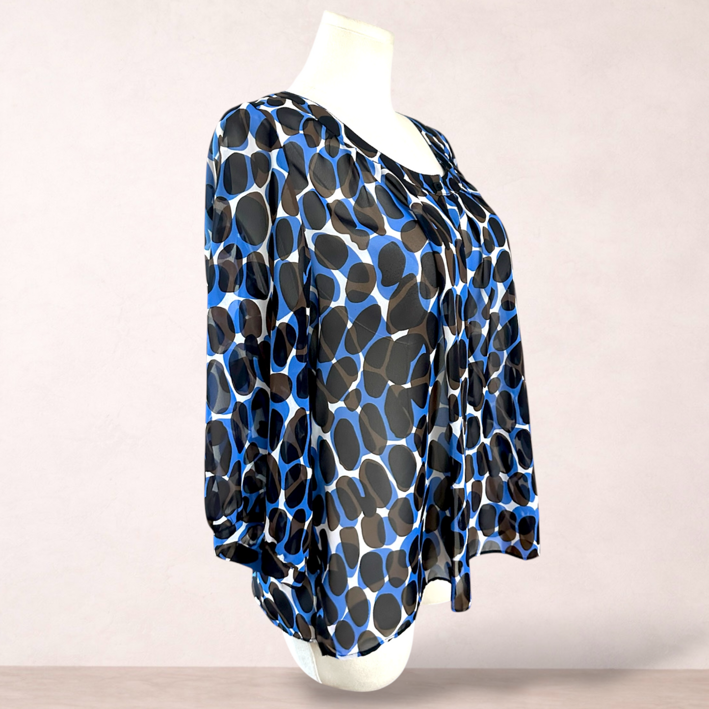 Carbon Blue & Brown Chiffon Button Blouse Top | Plus Size 22