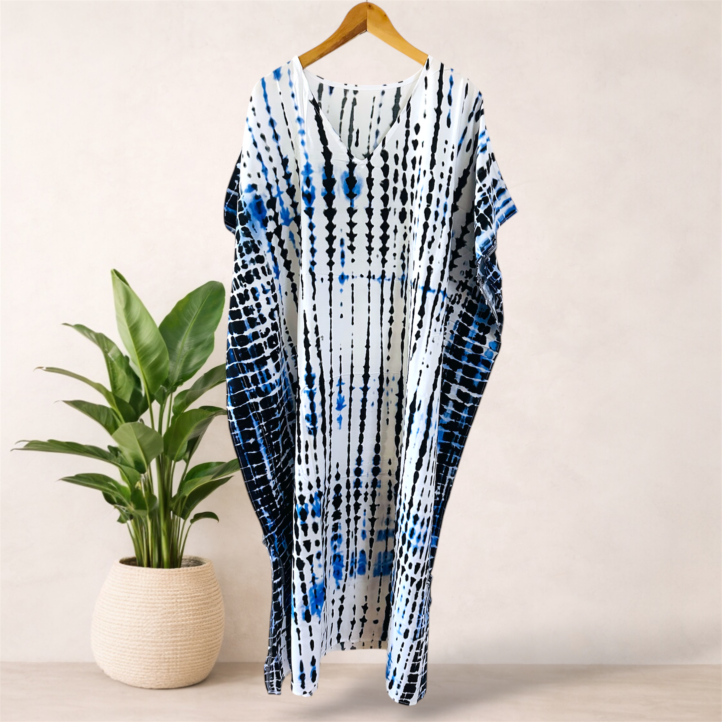 Printed Tie Dye Viscose Kaftan | Coastal Blue Print | Size 16–22