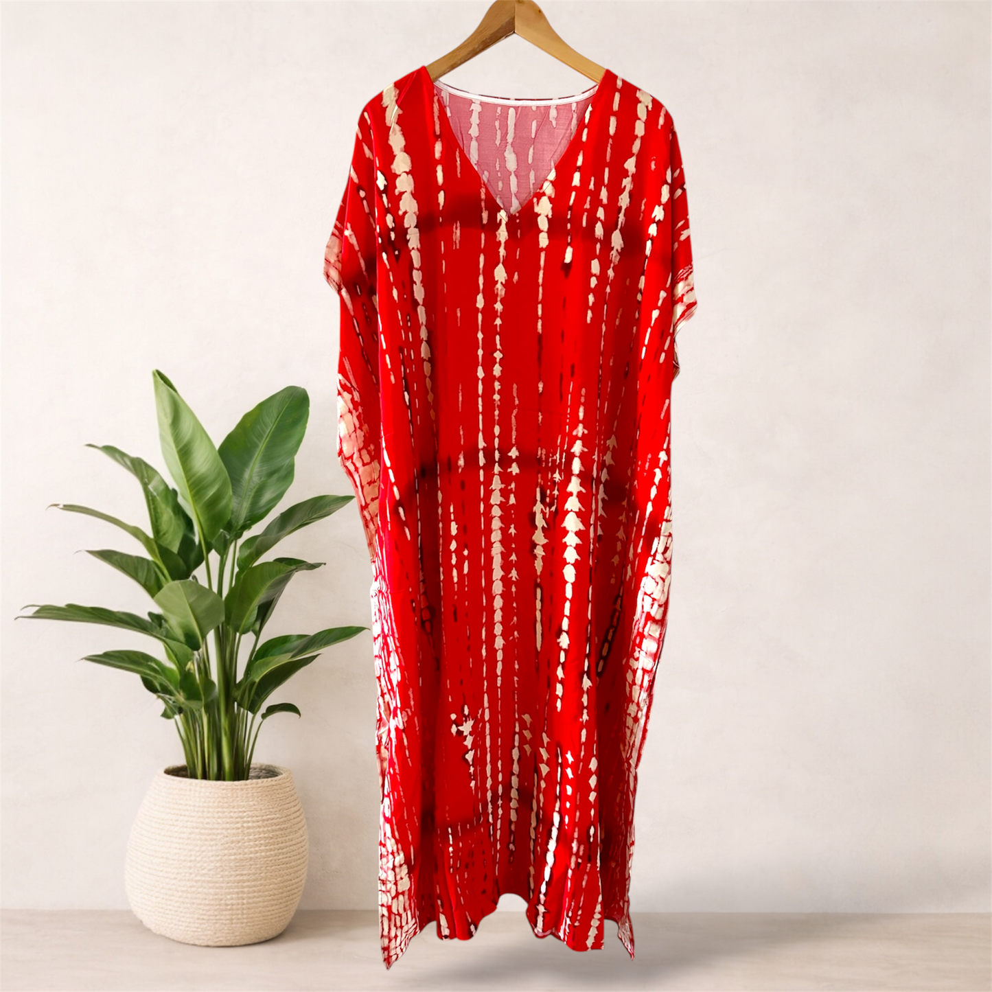Printed Tie Dye Viscose Kaftan | Ruby Tide Print | Size 16–22