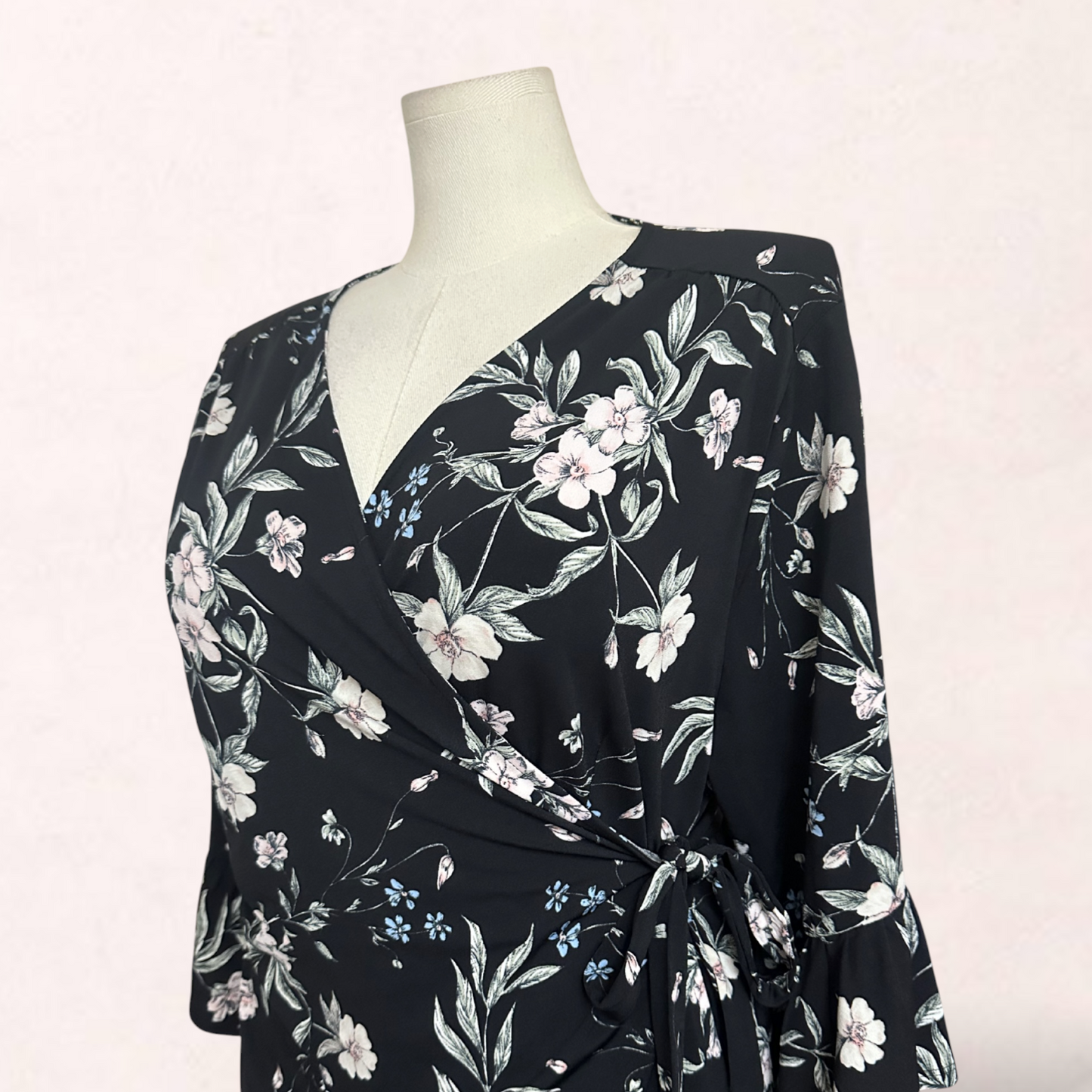 Sara Black Floral Wrap Midi Dress | Plus Size 26