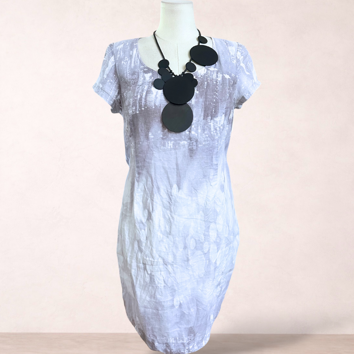Vertice NZ Linen Soft Grey & White Dress | Size 16